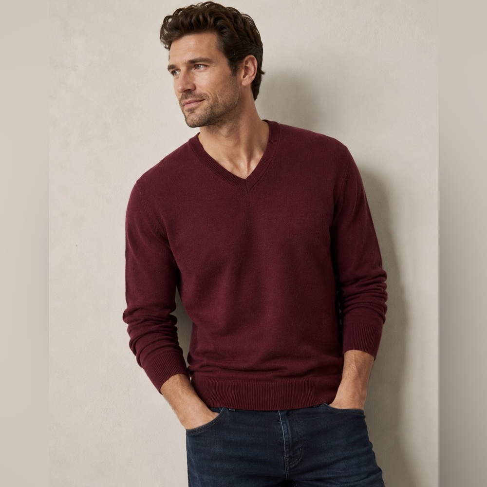 Tommy Bahama Island Soft Silk Blend V-Neck Sweater Burgundy Men’s Large L